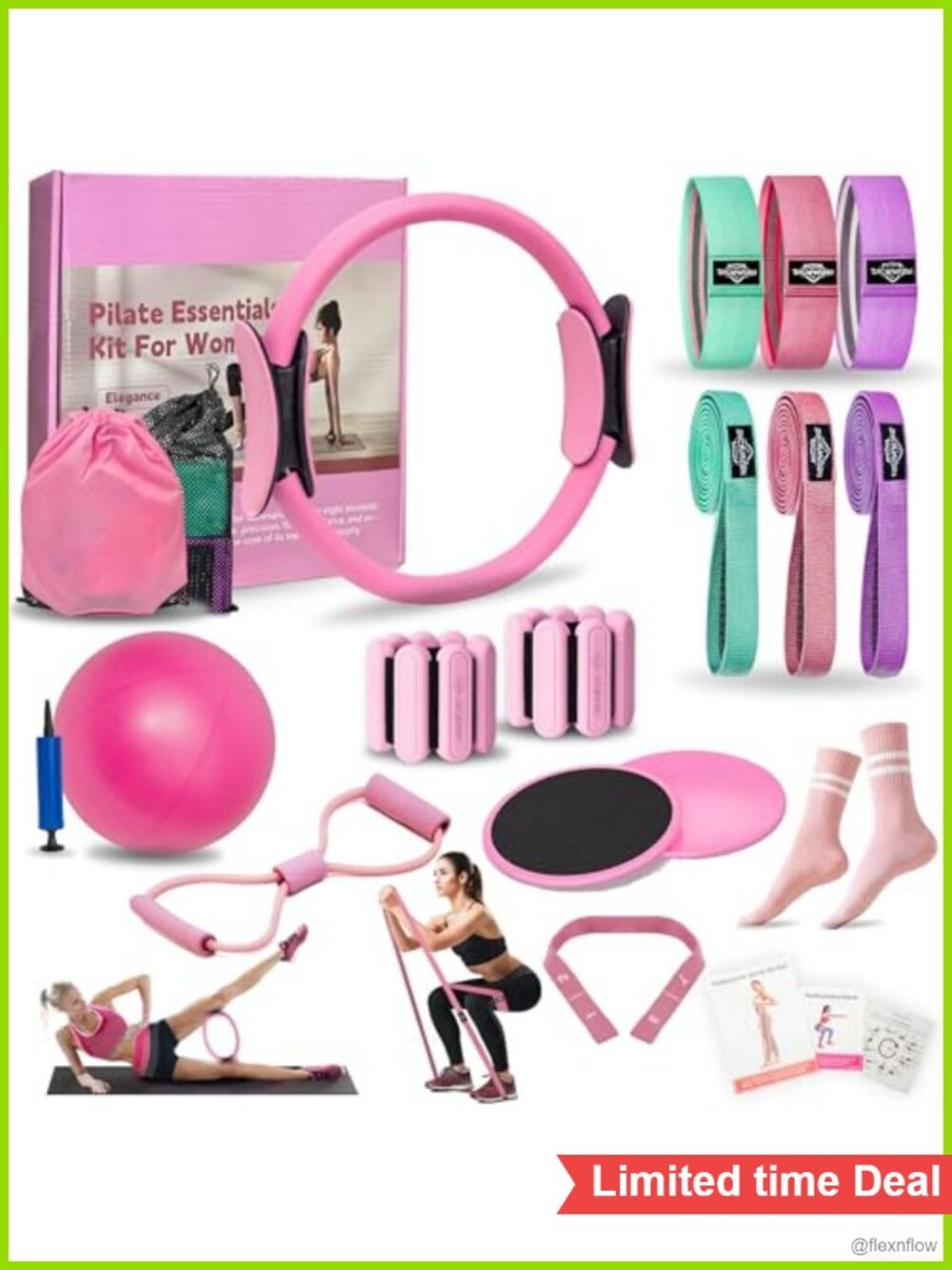 Pilates Essentials Kit Home Workout Resistance Bands Magic Circle Ring Ball